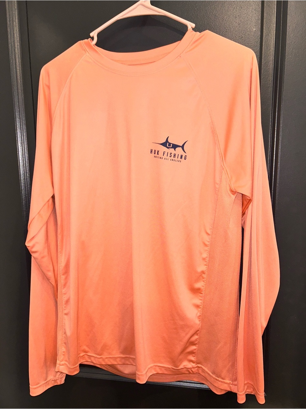 Huk Men’s Long-Sleeve Fishing Rash Guard in Coral Orange